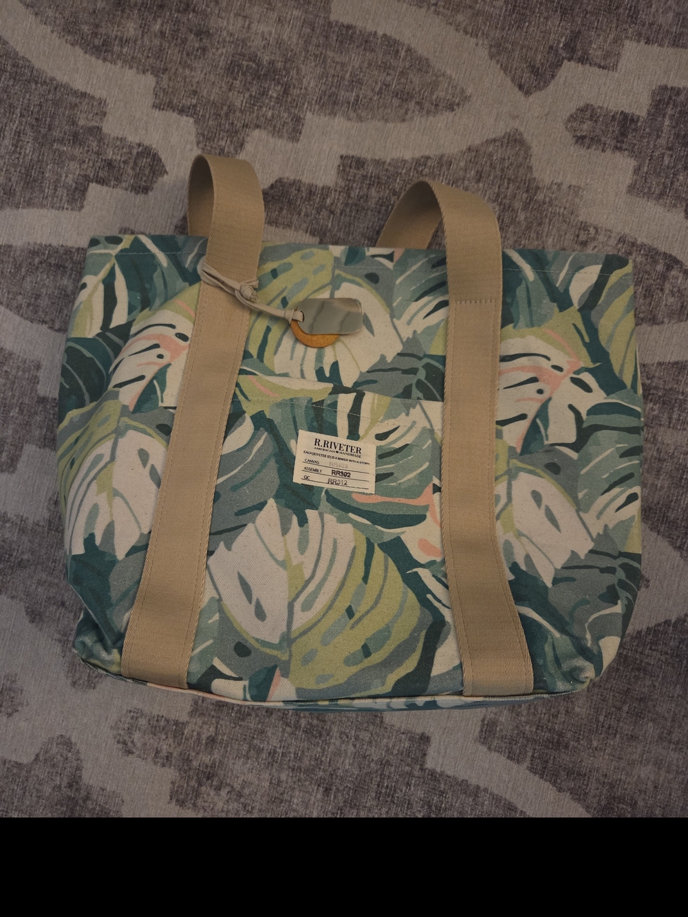 R. RIVETER Margot Canvas Tote + Classic Beige Webbed Strap - Palm Leaf